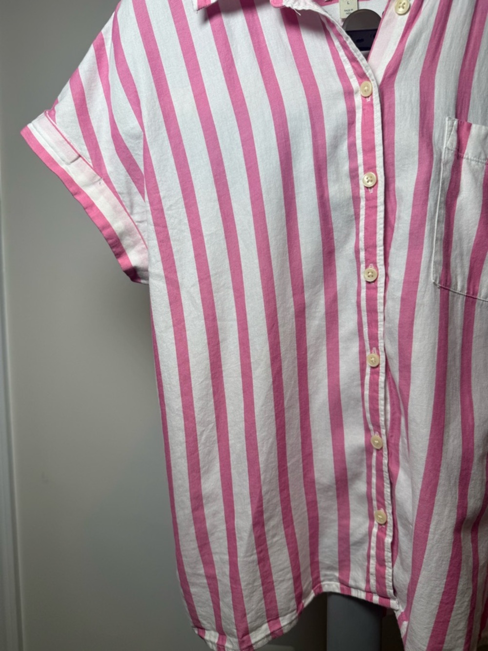 Style & Co -Pink Striped Button-Up Short Sleeve Top - Casual Women’s Shirt - Picture 5 of 11